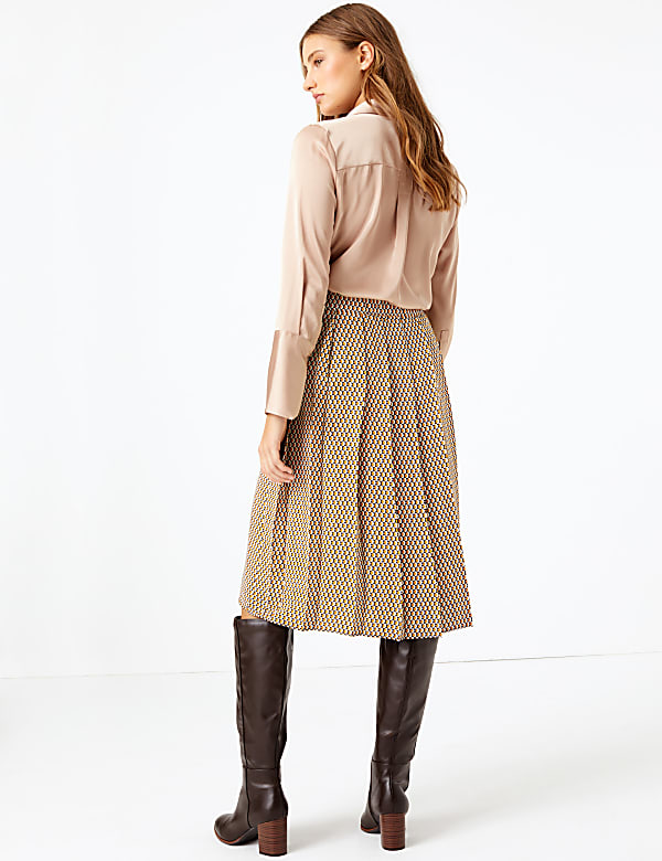 Geometric Print Pleated Wrap Midi Skirt