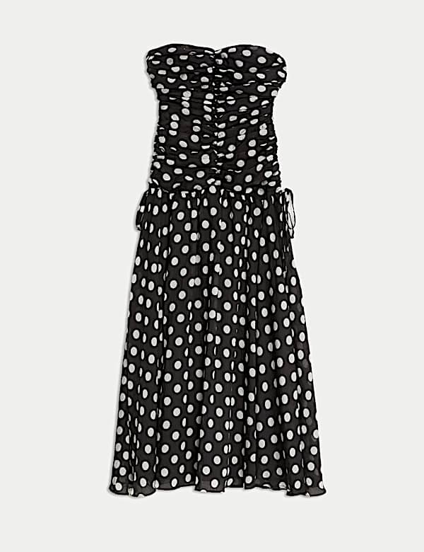 Lyocell Rich Polka Dot Sweetheart Neckline Maxi Waisted Dress - CH