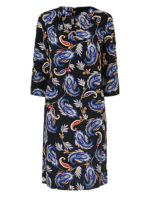 Crepe Paisley Print Shift Dress
