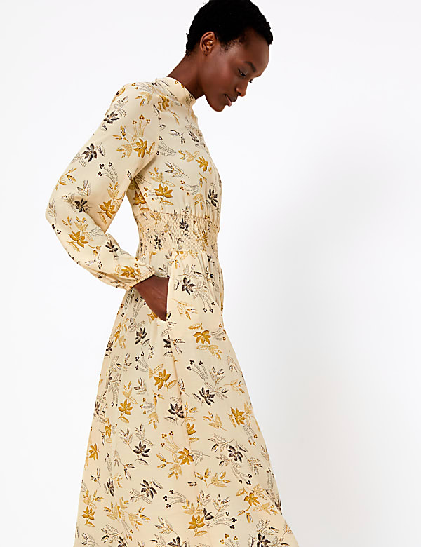 Floral Print Waisted Midi Dress