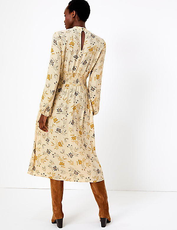 Floral Print Waisted Midi Dress