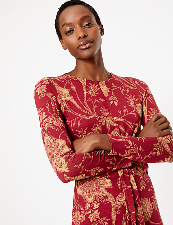 Jersey Floral Tie Waist Bodycon Dress