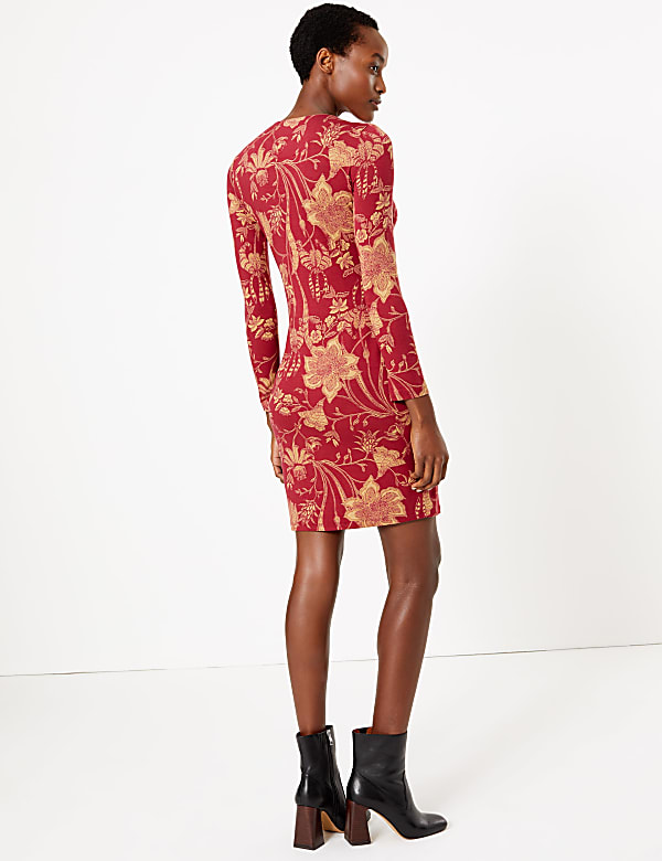 Jersey Floral Tie Waist Bodycon Dress
