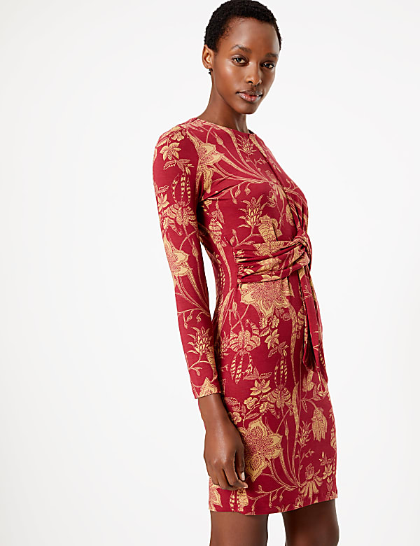 Jersey Floral Tie Waist Bodycon Dress