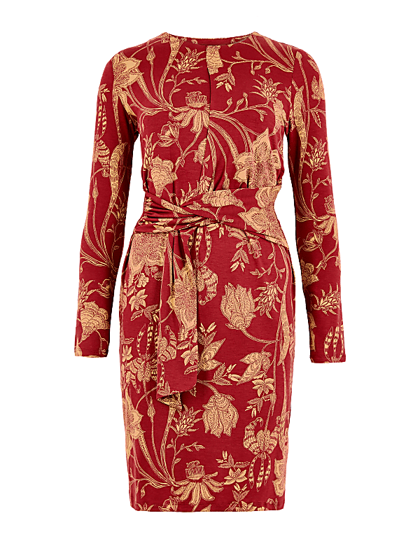 Jersey Floral Tie Waist Bodycon Dress