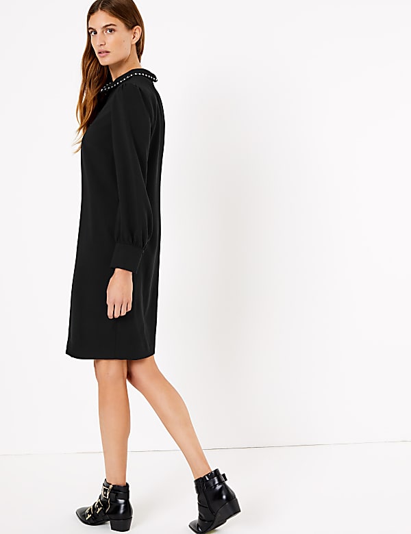 Crepe Collared Neck Shift Dress
