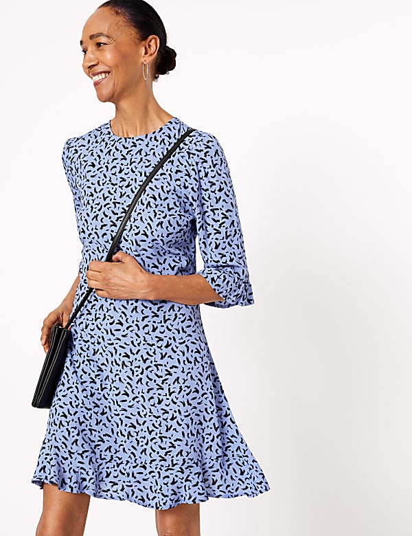 Printed Ruffle Mini Skater Dress