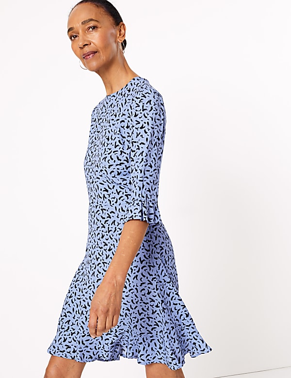 Printed Ruffle Mini Skater Dress