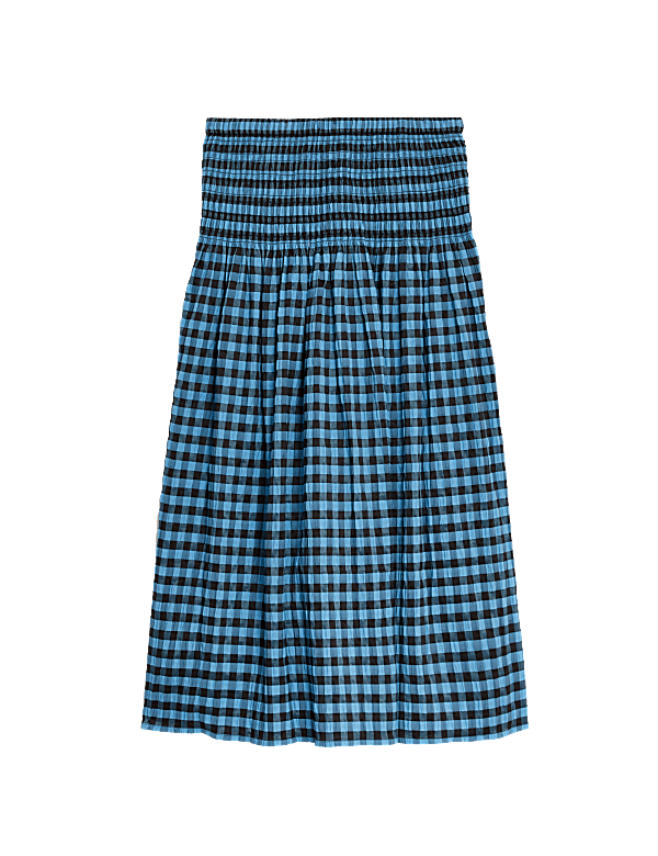 Cotton Blend Checked Midi A-Line Skirt