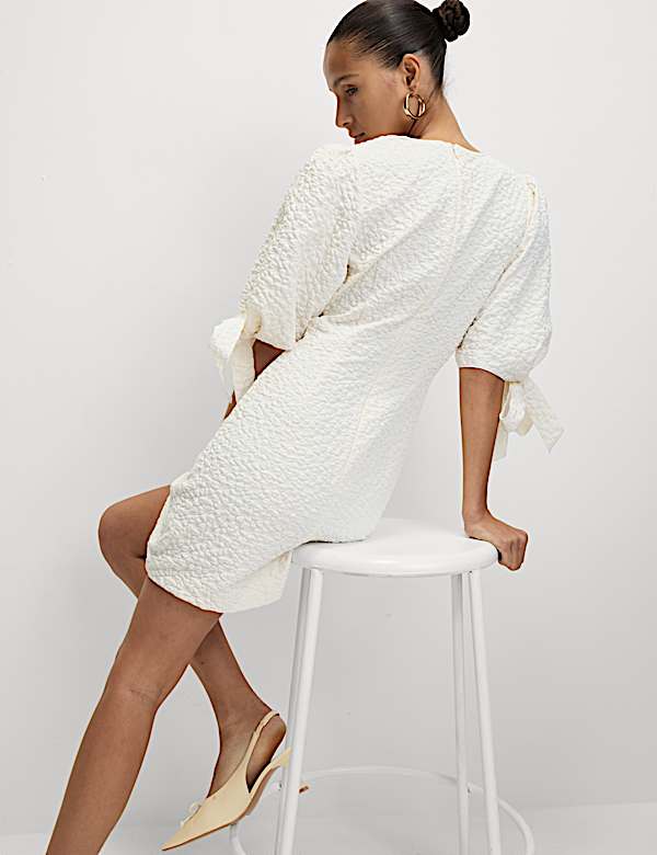 Jacquard Tie Detail Mini Shift Dress