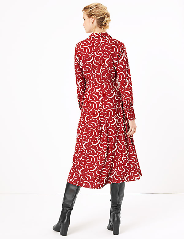 Swirl Print Midi Shirt Dress