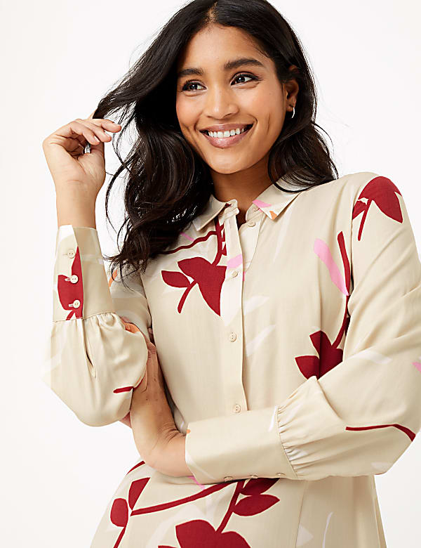Floral Print Midi Shirt Dress