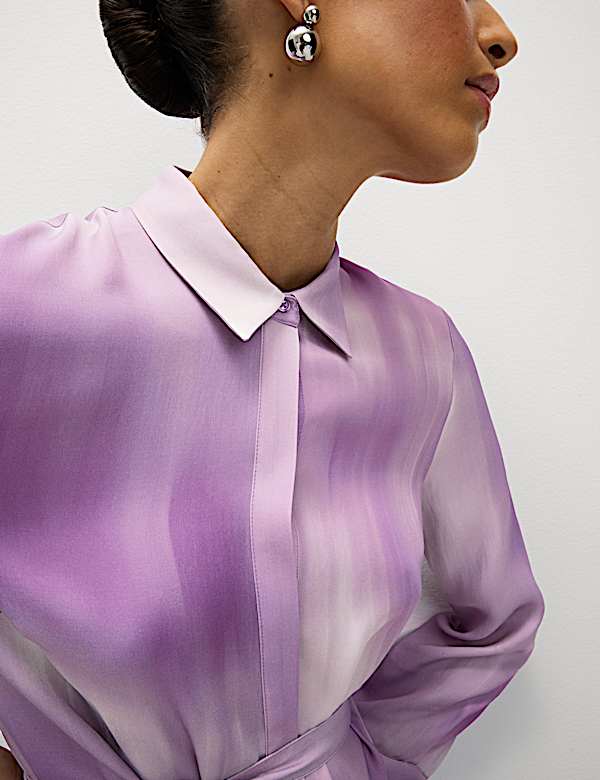 Satin Ombre Textured Midaxi Shirt Dress