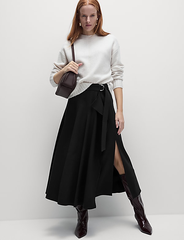 Falda cruzada maxi a media pierna plisada - US