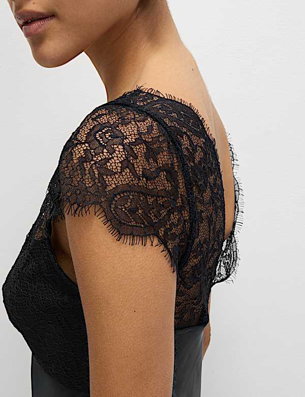 Lace V-Neck Midi Slip Dress - BE