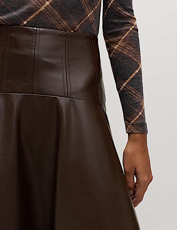 Leather Look Panelled Midaxi Skirt - CZ
