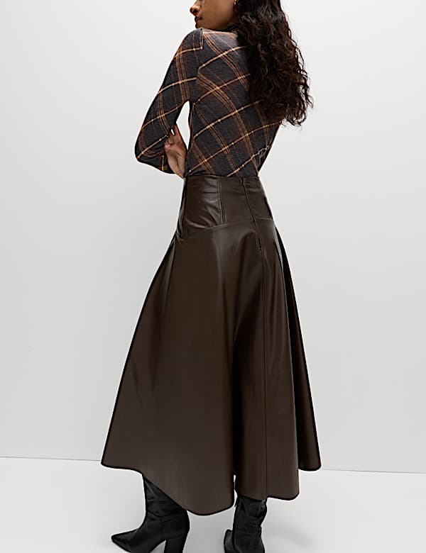 Leather Look Panelled Midaxi Skirt - CZ