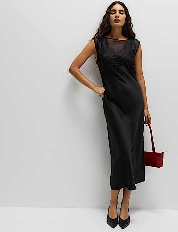 Satin Lace Midaxi Slip Dress - DK