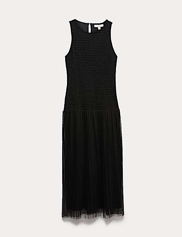 Mesh Jersey Midaxi Shirred Dress - LT