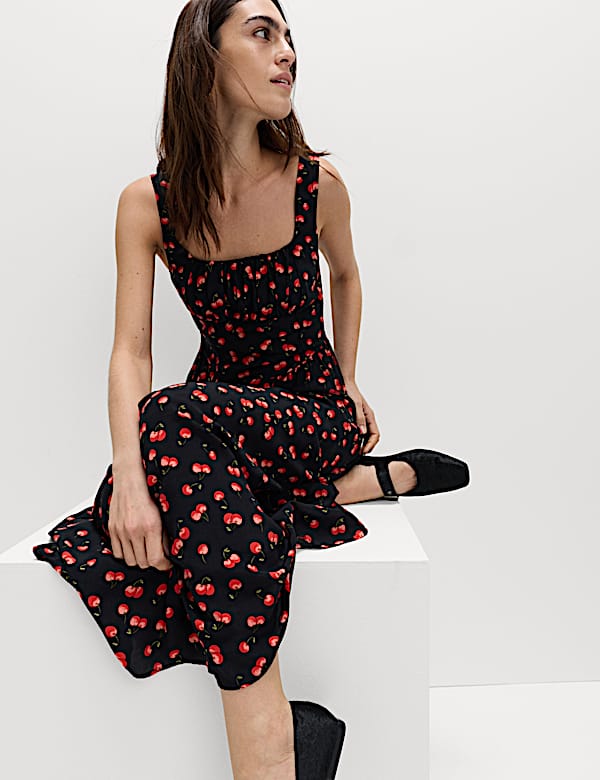 Printed Corset Waisted Dress - AL