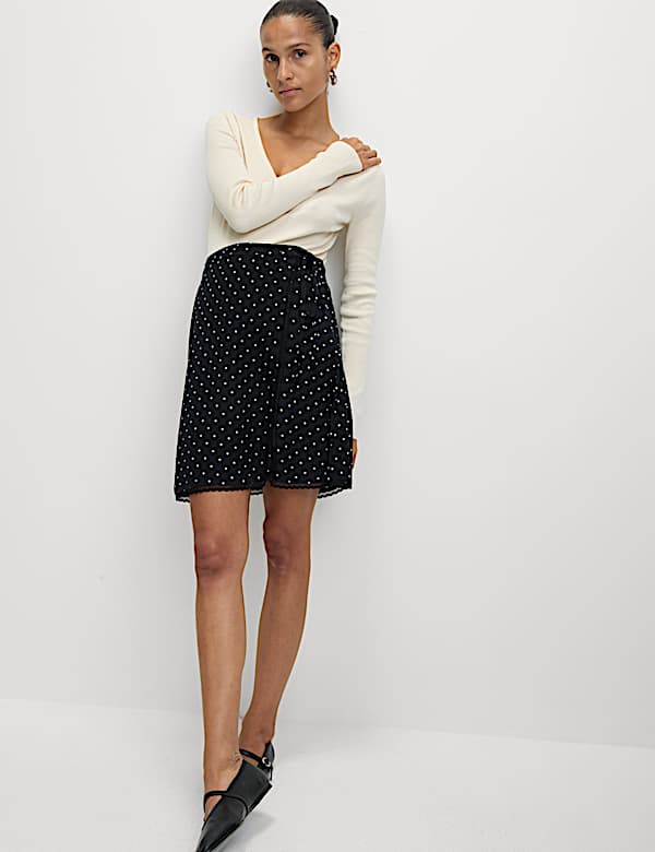 Soft Polka Dot High Waisted Mini Wrap Skirt - LT
