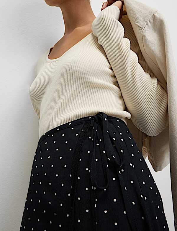 Soft Polka Dot High Waisted Mini Wrap Skirt - LT