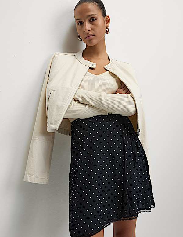 Soft Polka Dot High Waisted Mini Wrap Skirt - LT