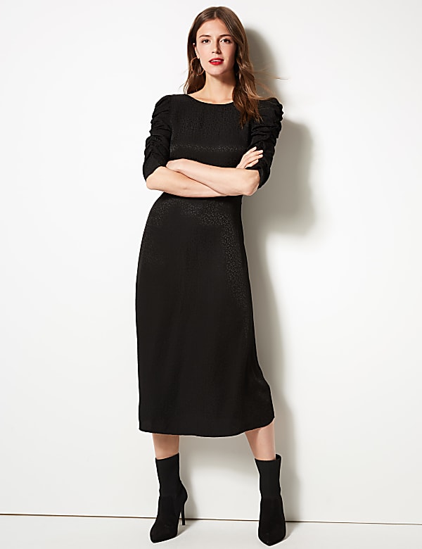 Jacquard Print Fit & Flare Midi Dress