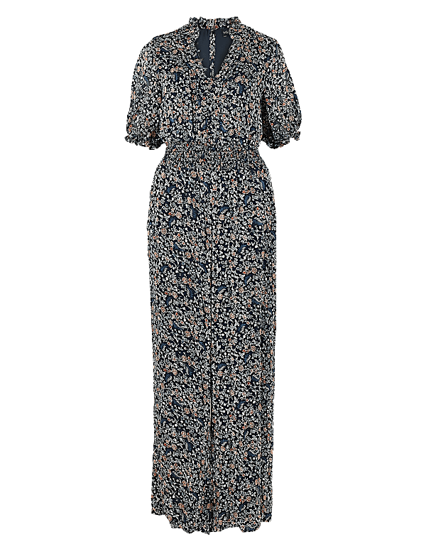 Floral Shirred Waist Jumpsuit
