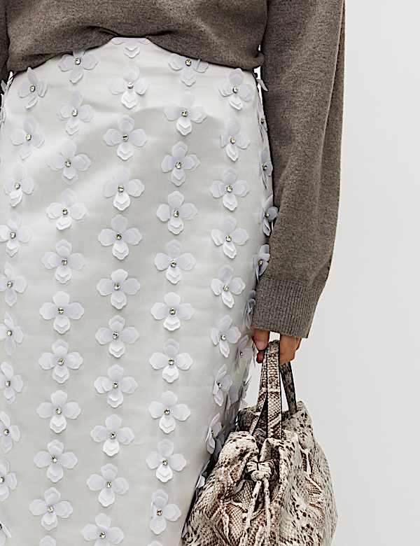 Floral Embellished Midi Pencil Skirt