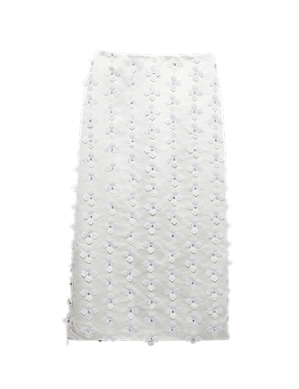 Floral Embellished Midi Pencil Skirt