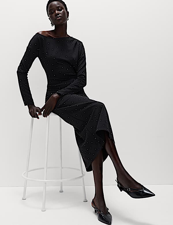 Embellished Bodycon Midi Dress - JE