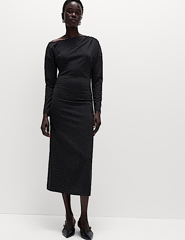 Embellished Bodycon Midi Dress - JE