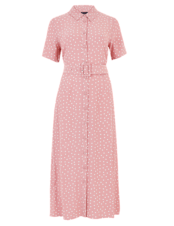 Polka Dot Belted Midaxi Shirt Dress