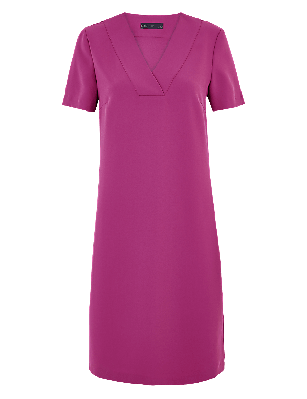 Crepe V-Neck Knee Length Shift Dress