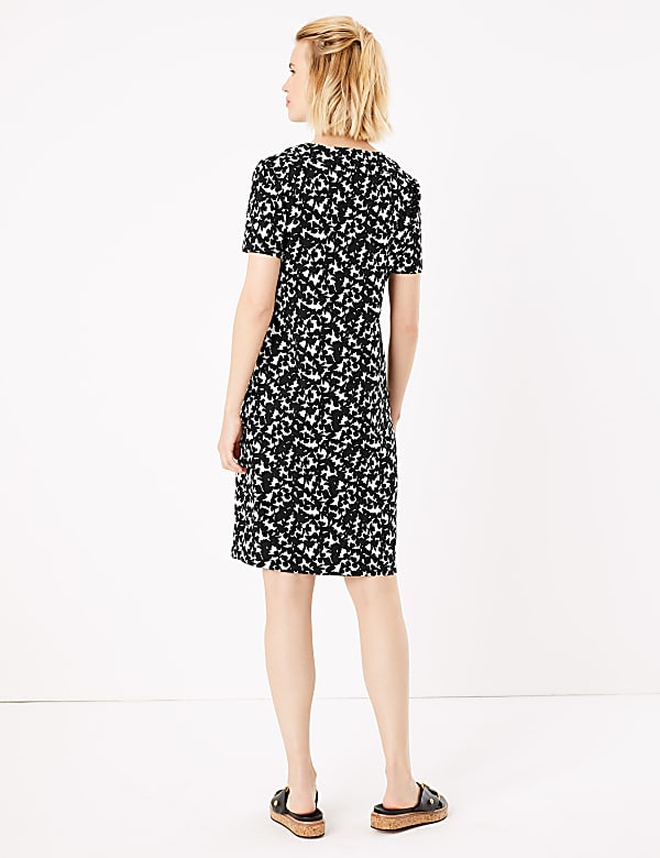 Crepe Floral V-Neck Shift Dress