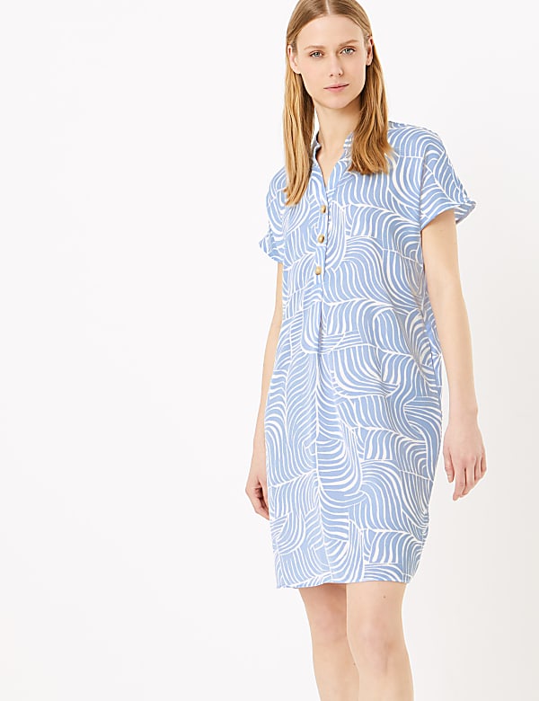 Satin Crepe Printed V-Neck Shift Dress