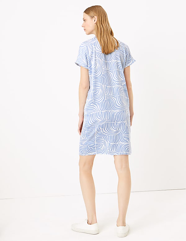 Satin Crepe Printed V-Neck Shift Dress