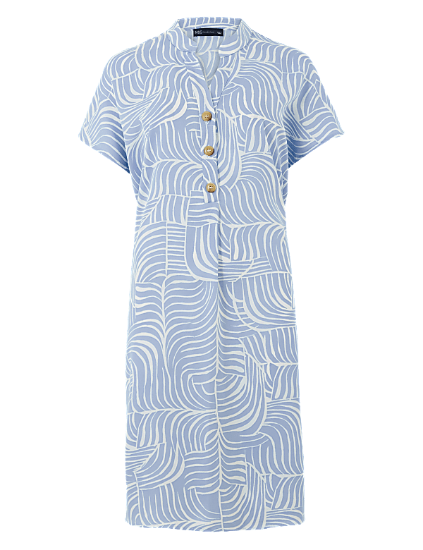 Satin Crepe Printed V-Neck Shift Dress