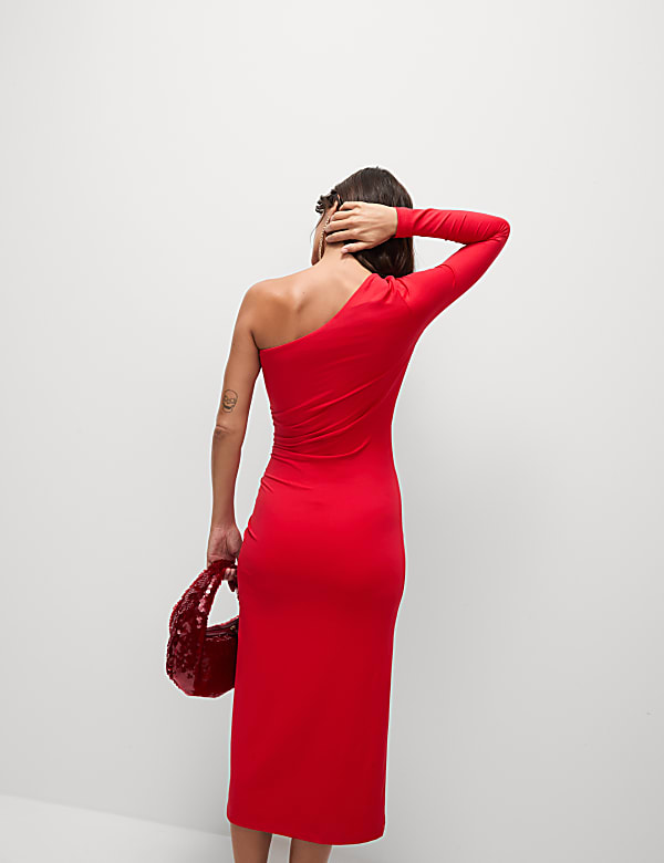 שמלת מידי צמודה עם כתף חשופה - IL