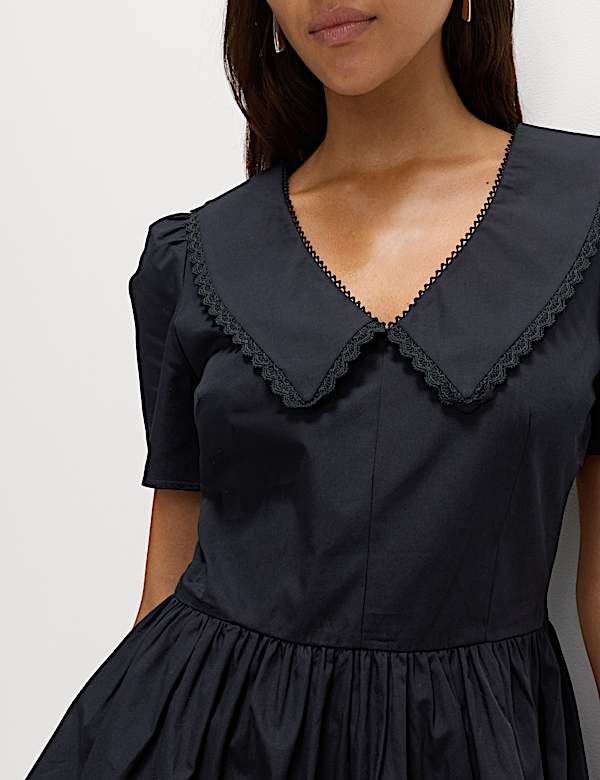 Pure Cotton Peter Pan Collar Mini Smock Dress - AL