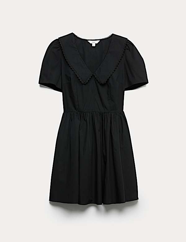 Pure Cotton Peter Pan Collar Mini Smock Dress - AT
