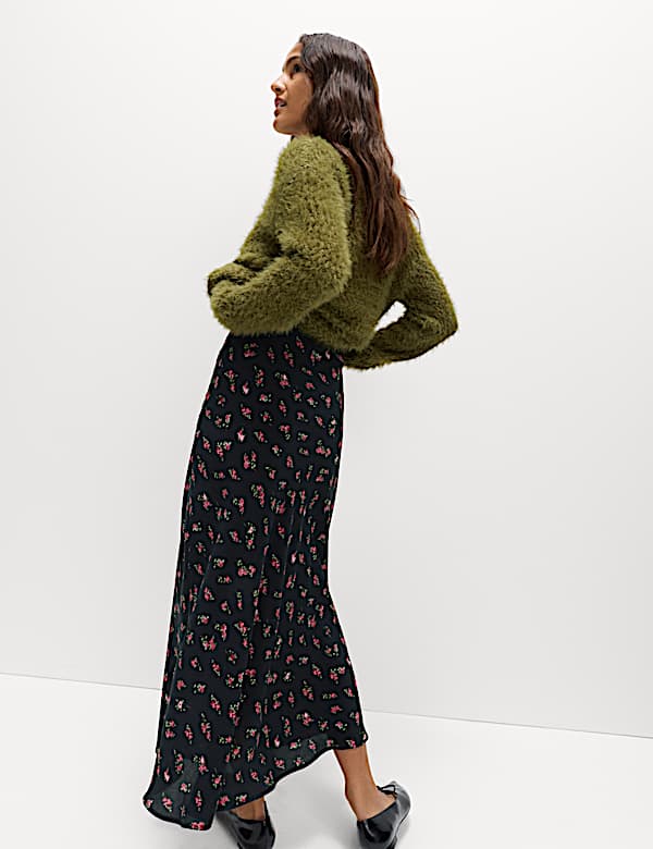 Jupe midaxi coupe évasée à motif fleuri - FR