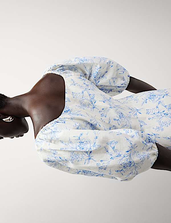 Linen Rich Printed Square Neck Midaxi Dress - BG