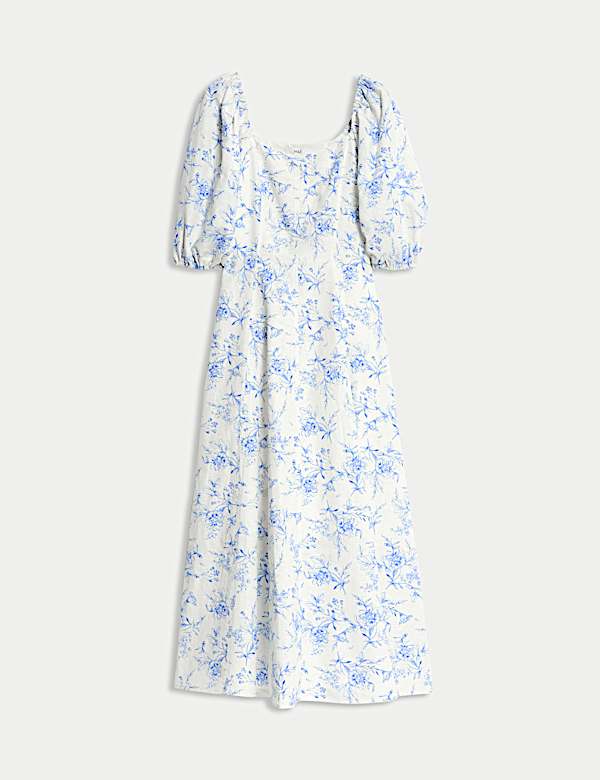 Linen Rich Printed Square Neck Midaxi Dress - BG