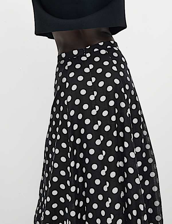 Lyocell Rich Polka Dot Midaxi A-Line Skirt - KG
