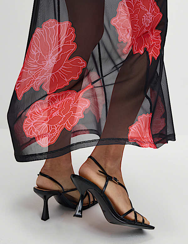 Floral Mesh Strappy Midi Bodycon Dress - JE