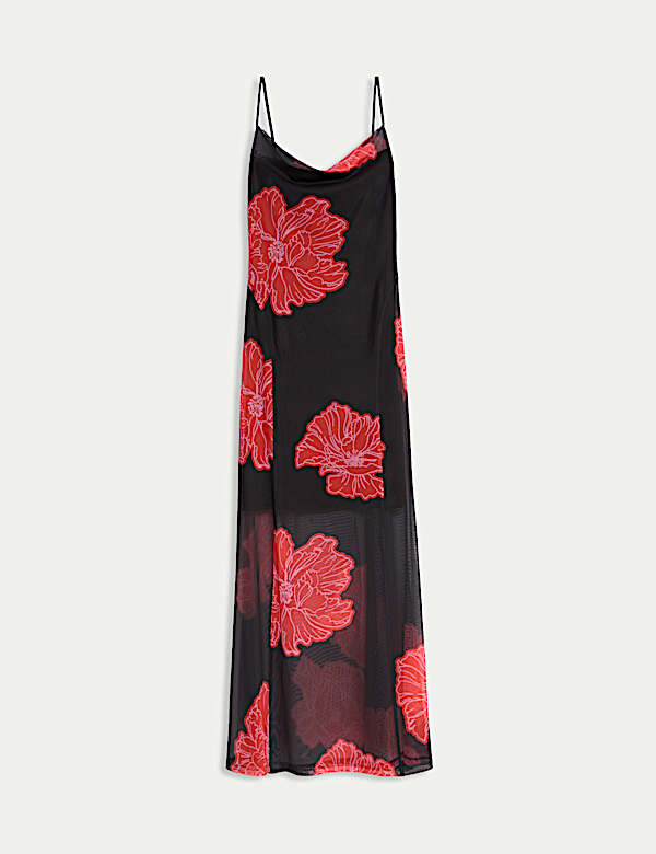 Floral Mesh Strappy Midi Bodycon Dress - JE