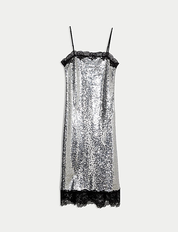 Sequin Square Neck Midi Slip Dress - HU