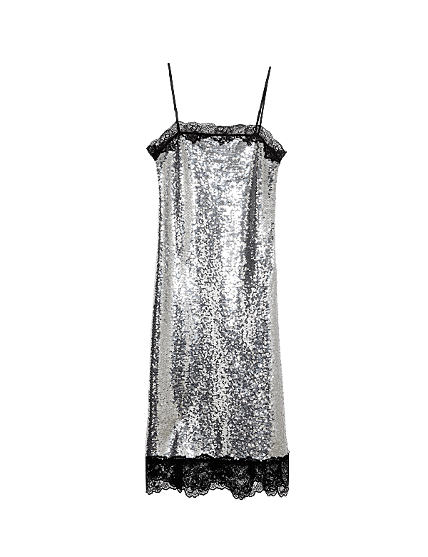 Sequin Square Neck Midi Slip Dress